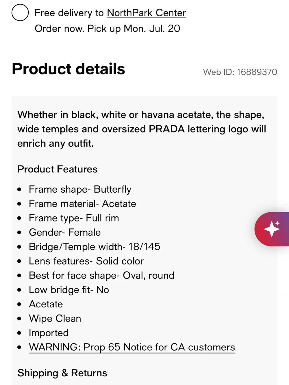 Prada PR A09S Butterfly Sunglasses Black